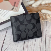 Designer Coach Premium Leather Bifold Men Wallet Textured Black